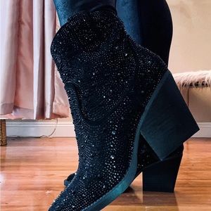 Black rhinestone boots
